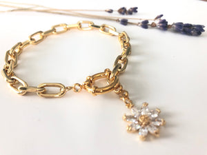 Square Gold Bracelet with Daisy Charm