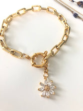 Load image into Gallery viewer, Square Gold Bracelet with Daisy Charm
